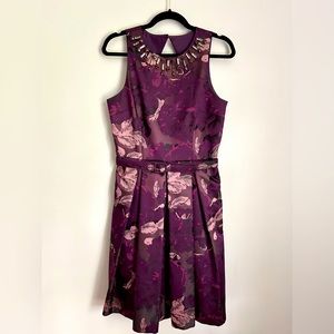 Eliza J dress. Purple jewel tone floral brocade cocktail party dress. Sz 8